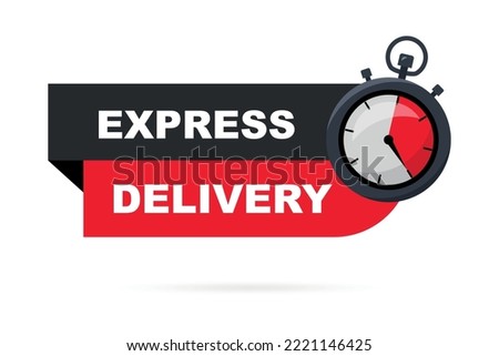 Delivery service concept. Timer and express delivery inscription. Express delivery with stopwatch icon for apps and website. Fast delivery logo. Vector illustration