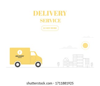 Delivery service concept. Delivery truck on city background. Vector illustration.