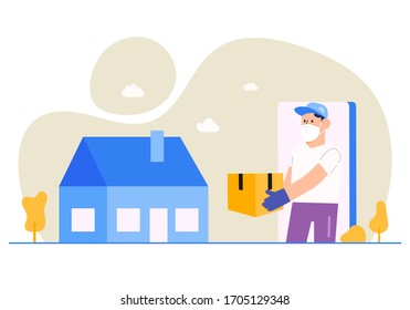 Delivery Service Coronavirus Concept Flat Design Style Vector Illustration