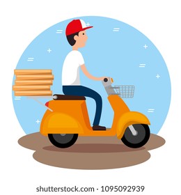 delivery service with courier in motorcycle