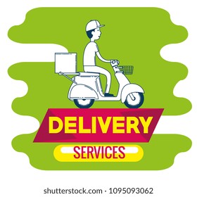 delivery service with courier in motorcycle