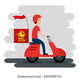 delivery service with courier in motorcycle