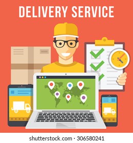 Delivery service and courier parcel collection flat illustration concepts. Modern flat design concepts for web banners, web sites, printed materials, infographics. Creative vector illustration