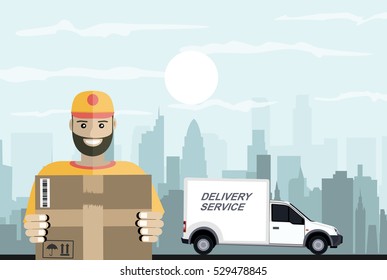 Delivery service and courier parcel collection flat illustration concepts. Modern flat design concepts