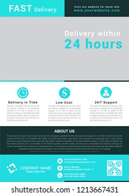 Delivery service cyan flyer design. Vector illustration.