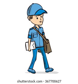 Delivery service, deliveryman. Hand drawn cartoon vectorl illustration.