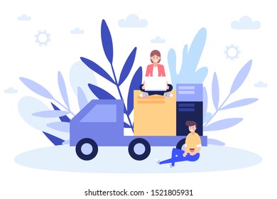 Delivery service, doing shopping online.Flat vector illustration isolated on white background. Can use for web banner, infographics, web page.