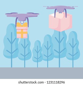 delivery service drone flying with boxes