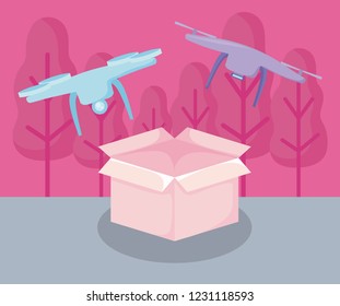 delivery service drones flying with box