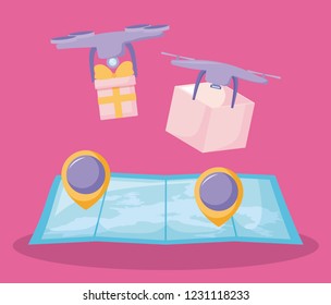 delivery service drones with map guide