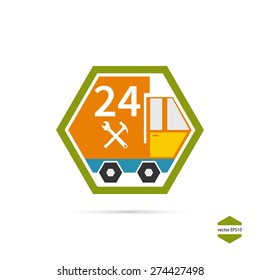 Delivery, service, emergency service, 24 hours. Icon auto, truck. Vector Illustration.