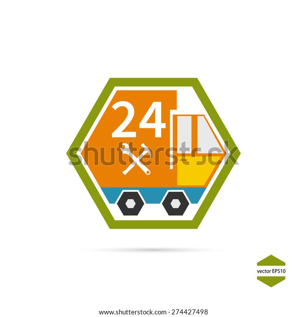Delivery, service, emergency service, 24\
hours. Icon auto, truck. Vector\
Illustration.