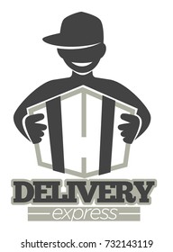 Delivery service or express shipment shop vector man icon