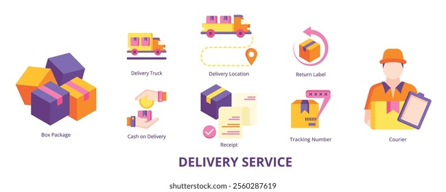 Delivery Service Flat Banner Web Icon Set Vector Illustration