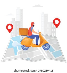 Delivery service flat design concept with men delivering packages by bike  isolated Vector