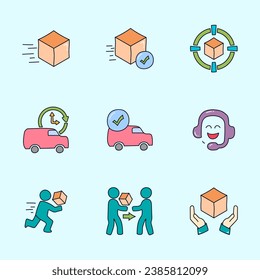 Delivery service flat icon set. Delivery doodle icon collections.