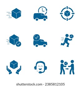 Juego de iconos plano del servicio de entrega. Colecciones de iconos del doodle de entrega.