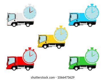 Delivery service. Flat vector with cartoon truck.