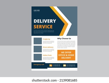 Volante de Servicio de Entrega, Volante de Entrega Rápida, Entregamos el Volante de Correo, Diseño de folleto del folleto de entrega de productos básicos. 