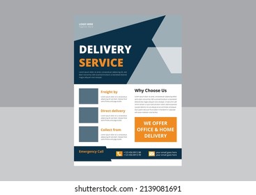Volante de Servicio de Entrega, Volante de Entrega Rápida, Entregamos el Volante de Correo, Diseño de folleto del folleto de entrega de productos básicos.