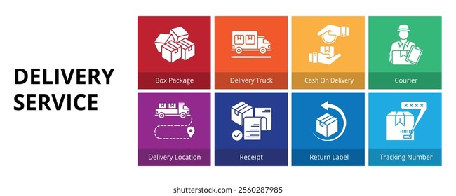 Delivery Service Glyph Solid Banner Web Icon Set Vector Illustration