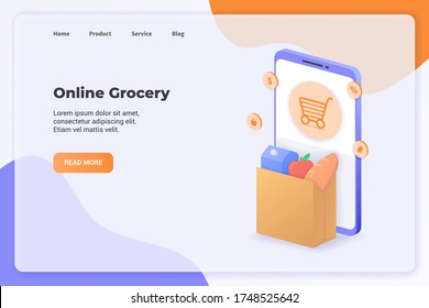 Delivery service with grocery campaign concept for website template landing or home page website.modern flat cartoon style - Shutterstock ID 1748525642