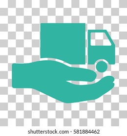 Delivery Service Hand vector pictogram. Illustration style is a flat iconic cyan symbol on a transparent background.