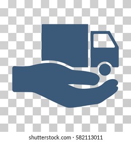 Delivery Service Hand vector pictogram. Illustration style is a flat iconic blue symbol on a transparent background.