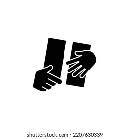 Delivery service hands giving parcel to customer icon vector.