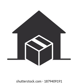 delivery service at home box in door vector illustration silhouette icon