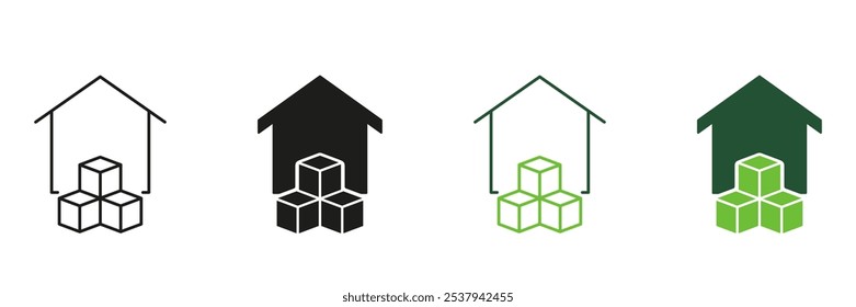 Delivery Service to Home Line and Silhouette Icon Set. Shipping To House of Parcel Package Sign. Address Delivery Symbol. Order Shipping To Door. Editable Stroke. Isolated Vector Illustration.