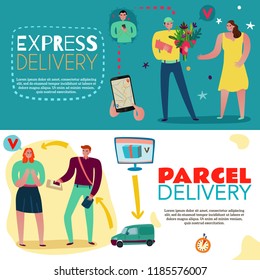 Delivery service horizontal banners set with express delivery symbols flat isolated vector illustration