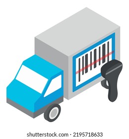 Delivery Service Icon Isometric Vector. Truck With Barcode And Barcode Scanner. Logistic Concept, Trucking, Cargo Transportation