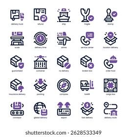 Paquete de iconos de servicio de entrega para su Sitio web, móvil, presentación y diseño de logotipo. Icono de servicio de entrega de diseño de doble tono. Ilustración gráfica de Vector y trazo editable.