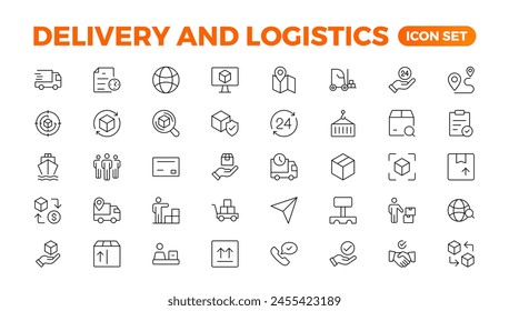 Delivery service icon set. Containing order tracking, delivery home, courier and cargo icons. Shipping Solid iconcollection. logistics web in line style. Courier, shipping, express delivery icon.