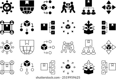 Delivery service icon set . Containing order tracking, delivery home, warehouse, Shipping symbol. Solid icons vector, Package, Product Return, isolated on transparent background, for mobile app or ui.