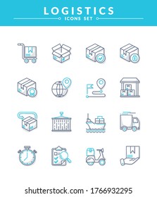 Delivery service icon set with dual color and shadow. New and trendy linear pictogram pack. modern vector icon concept.