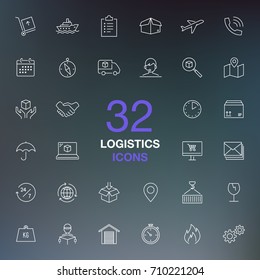 Delivery service icon set. Fast delivery and quality service transportation. Thin line vector icons for logistic.
