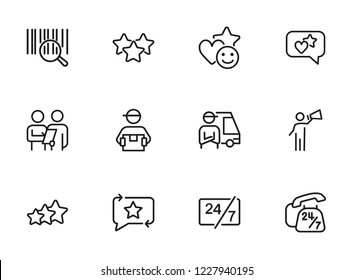 Delivery service icon. Set of line icons on white background. Courier, rating, bar code. Online shopping concept. Vector illustration can be used for topics like shopping, service, business, internet