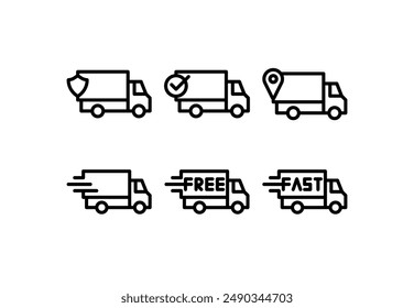 Delivery service icon set vector illustration. Perfect for design elements from online shopping, delivery shops, and express couriers. Delivery truck simple line icon