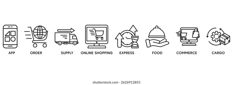 Delivery service icon set vector illustration concept relate to app, order, online shopping, supply, fast, food, commerce, and cargo