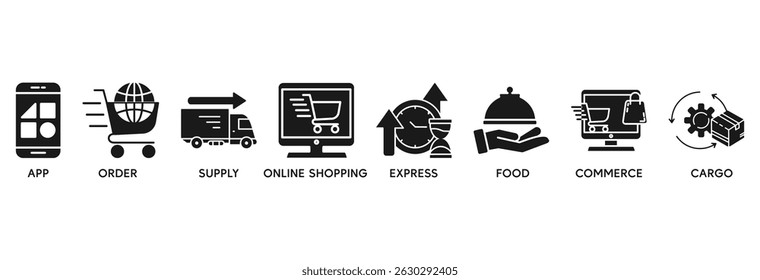 Delivery service icon set vector illustration concept relate to app, order, online shopping, supply, fast, food, commerce, and cargo