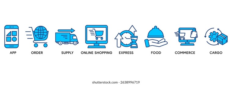Delivery service icon set vector illustration concept relate to app, order, online shopping, supply, fast, food, commerce, and cargo
