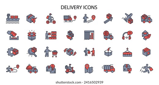 Delivery service icon set.vector.Editable stroke.linear style sign for use web design,logo.Symbol illustration.