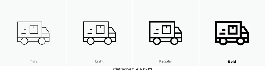 icono de servicio de entrega. Diseño de estilo fino, ligero, regular y audaz aislado sobre fondo blanco