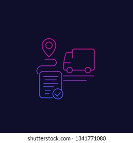 delivery service icon, transport van and destination, linear