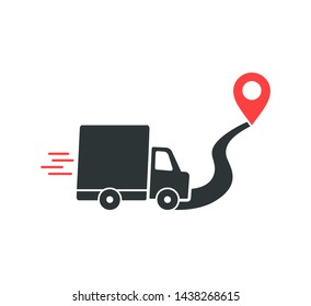 Delivery service icon. Truck and route.