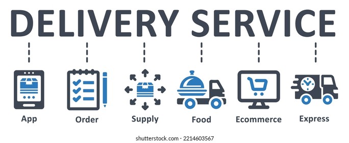 Icono de Servicio de entrega - ilustración vectorial. entrega, servicio, mensajería, paquete, aplicación, pedido, online, compras, suministro, ecommerce, infografía, plantilla, concepto, banner, pictograma, conjunto de iconos.