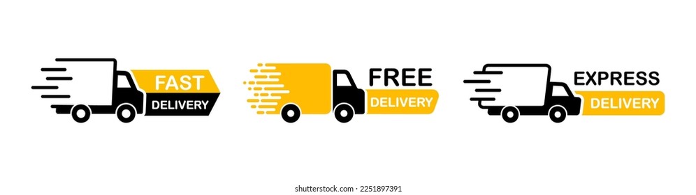 Delivery service icons. Fast delivery icon with truck. Express shipping. Free delivery. Vector illustration.