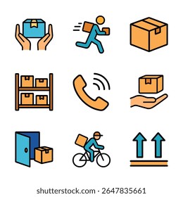 Ícones de serviço de entrega rápidos e eficientes. Ilustração de símbolo de ícone